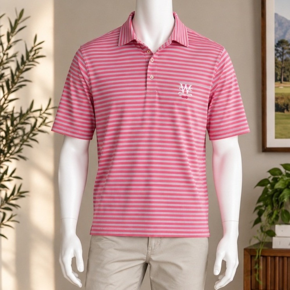 Peter Millar Mens Polo Summer Comfort Striped Golf Pink Gray Size M